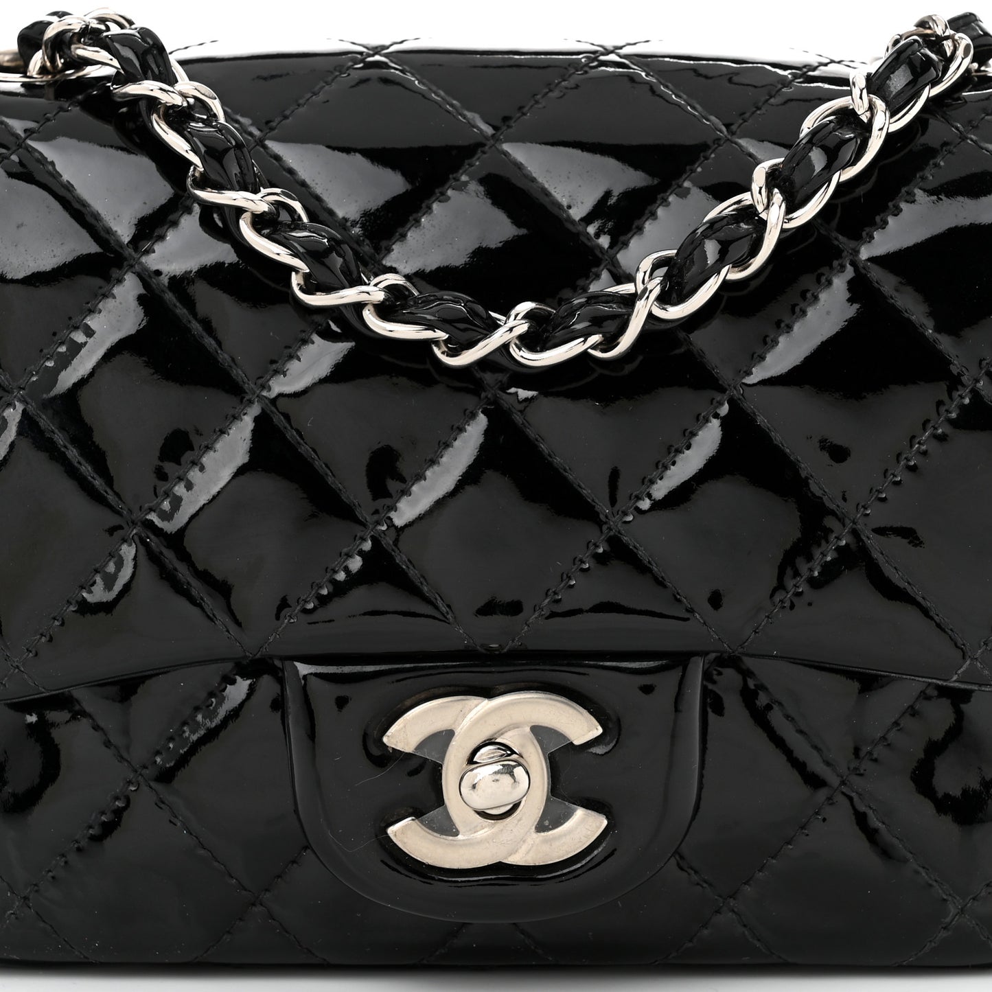 Patent Calfskin Quilted Mini Square Flap Black