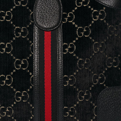 Gucci Velvet GG Monogram Textured Calfskin Web Medium Duffle Bag Blue Beige Black 8 of 14