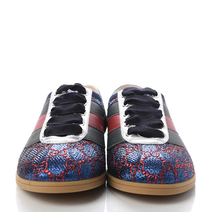 Gucci Lurex Calfskin Web GG Monogram Womens Falacer Sneakers 38.5 Iridescent Blue Iridescent Red Silver 2 of 9