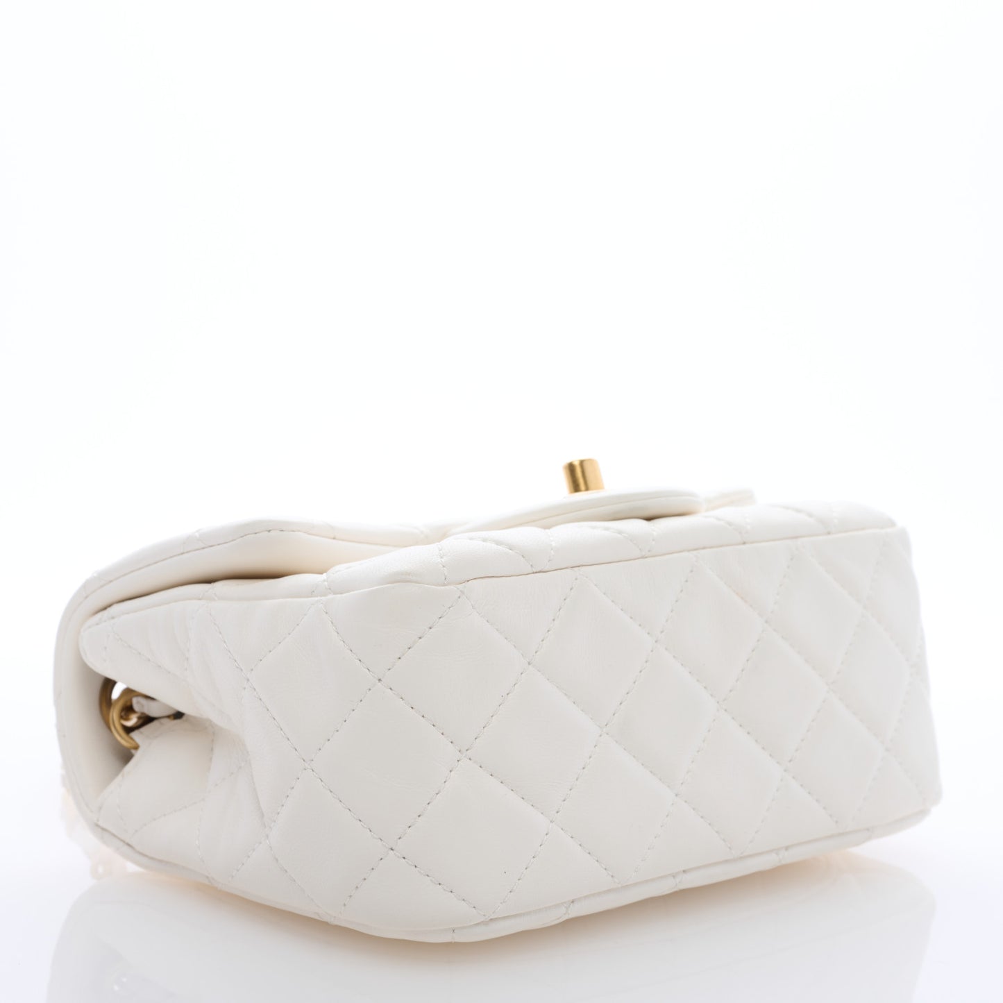 Lambskin Quilted Mini Pearl Crush Flap White