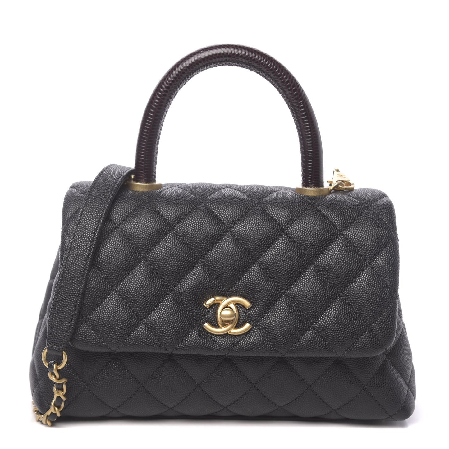 Caviar Lizard Embossed Quilted Mini Coco Handle Flap Black