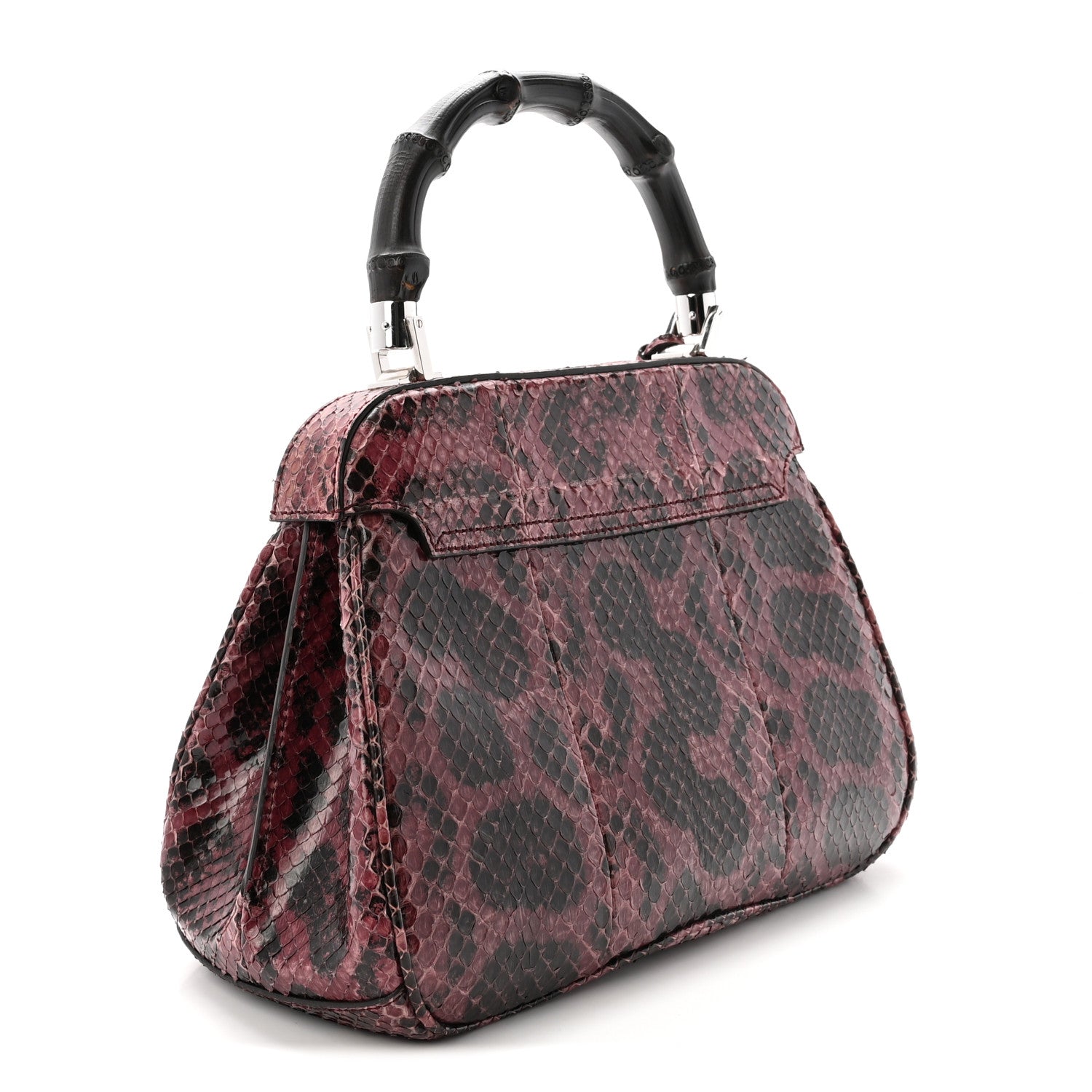 Gucci Snakeskin Bamboo Medium Lady Lock Top Handle Bag Purple 3 of 10