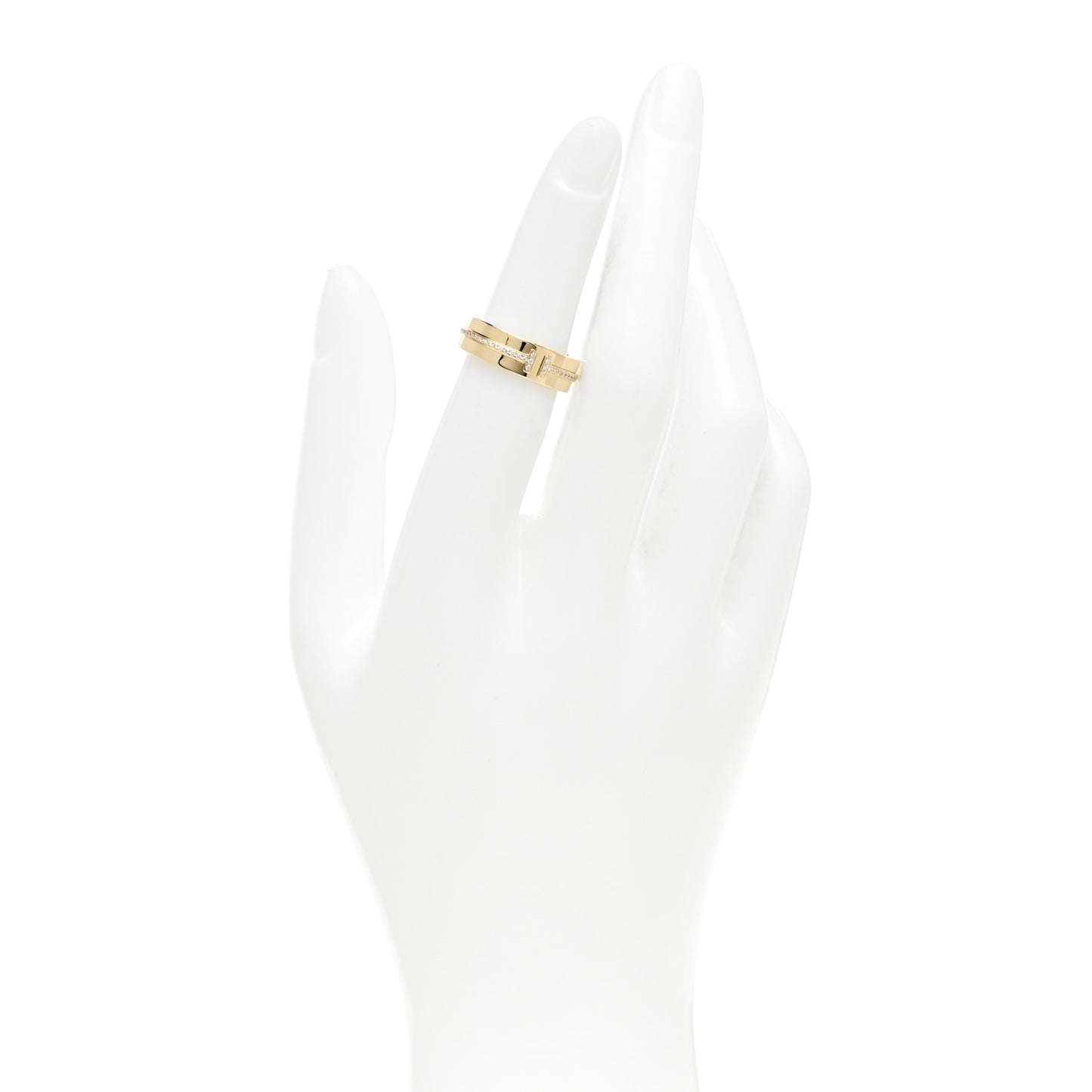 18K Yellow Gold Diamond Wide T Two Ring 49 5