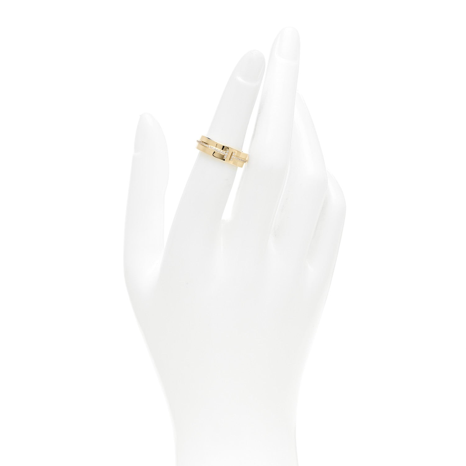 Tiffany 18K Yellow Gold Diamond Wide T Two Ring 49 5 2 of 5