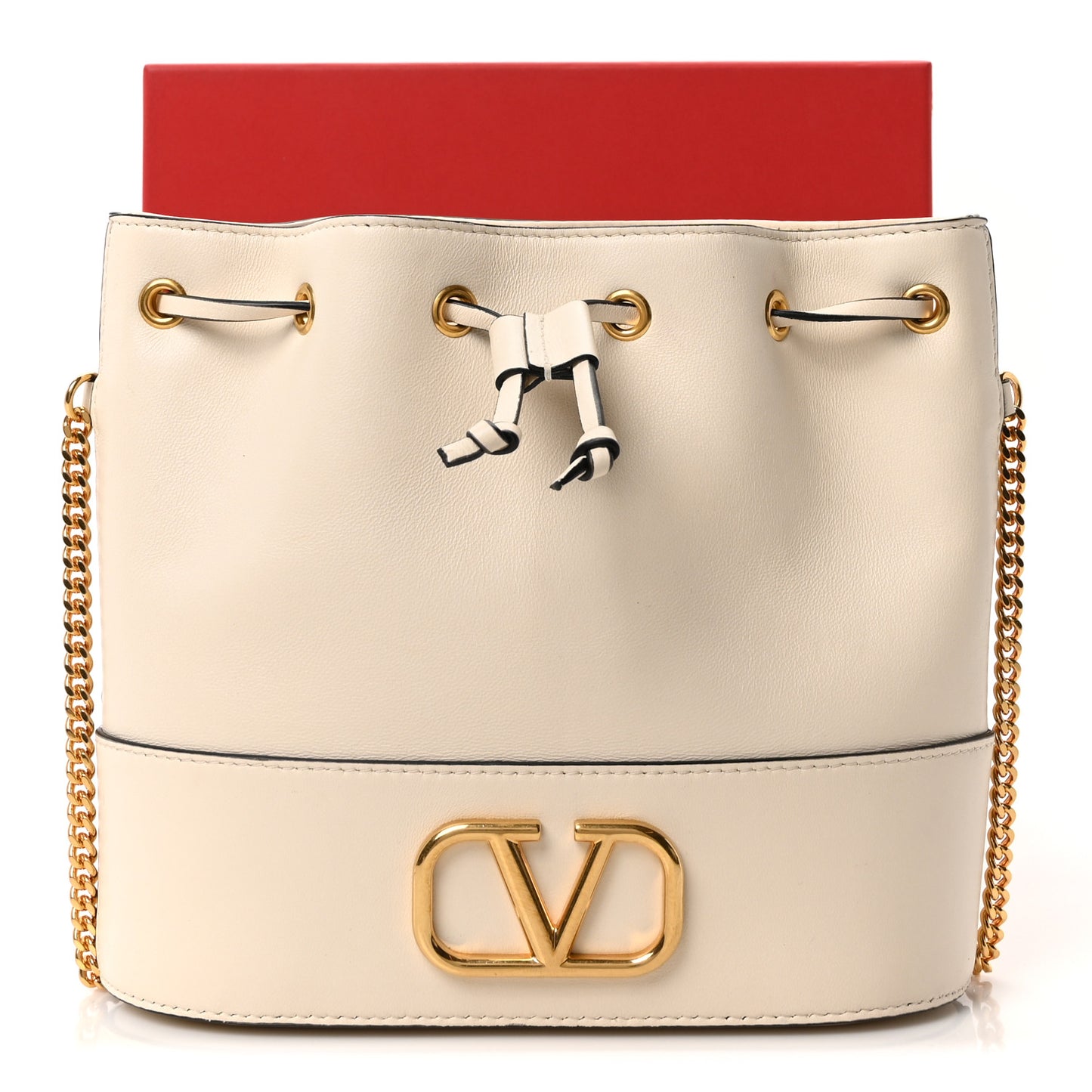 Nappa Mini VLogo Signature Chain Bucket Bag Light Ivory