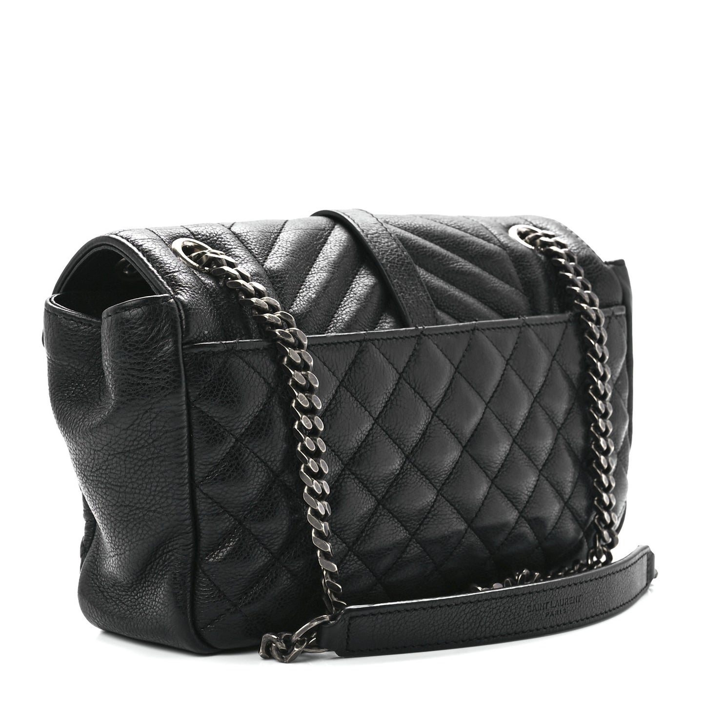 Sheepskin Tri-Quilt Monogram Medium College Bag Black