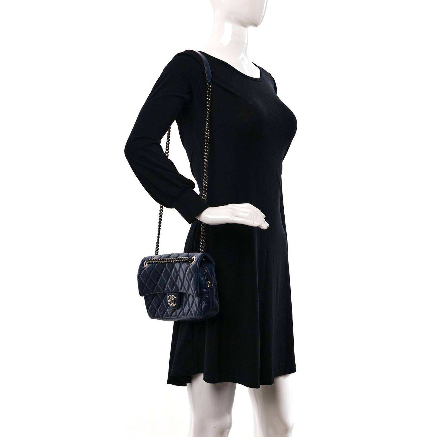 Glazed Calfskin Quilted Medium Duo Color Flap Blue