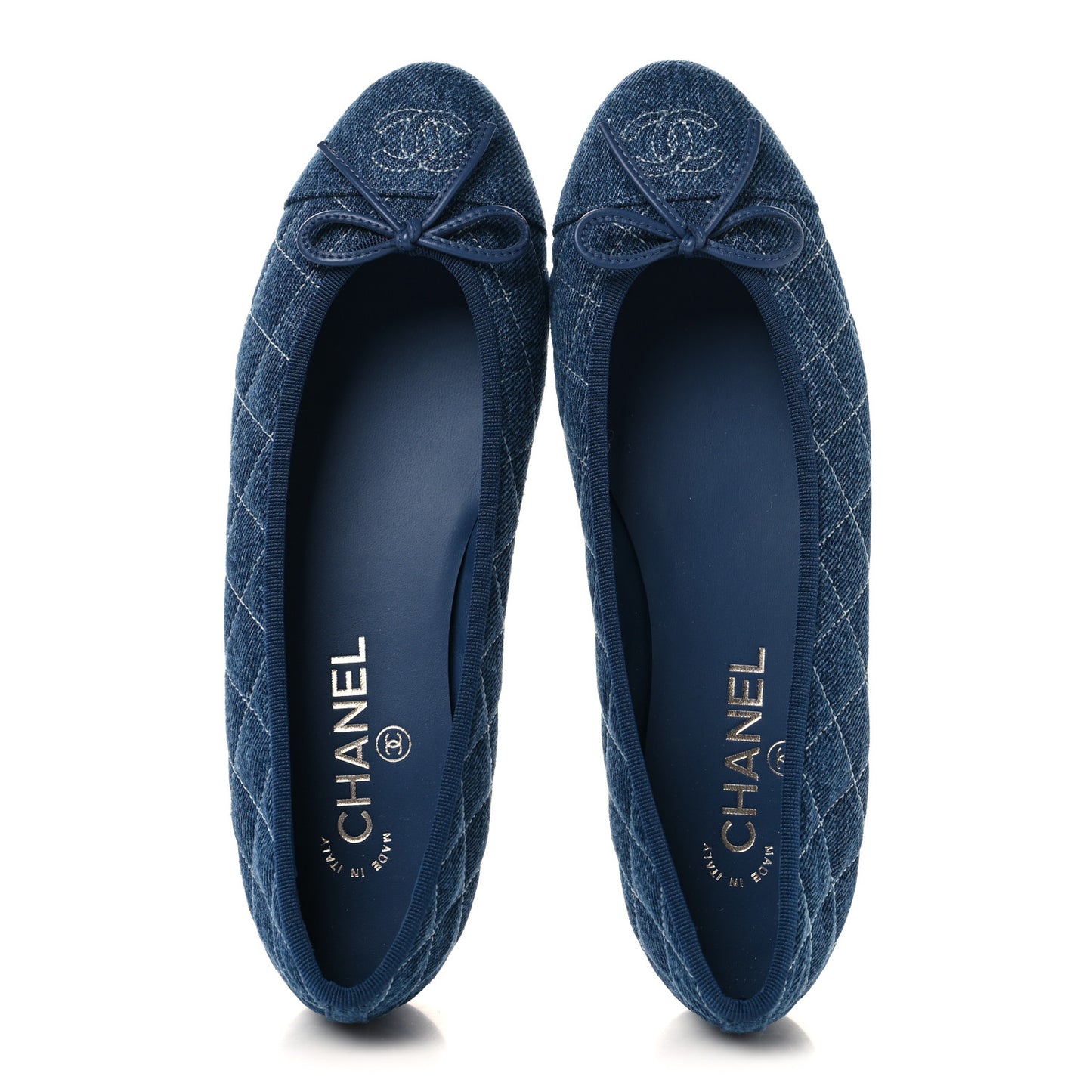 Washed Denim Quilted Cap Toe CC Ballerina Flats 39 Blue