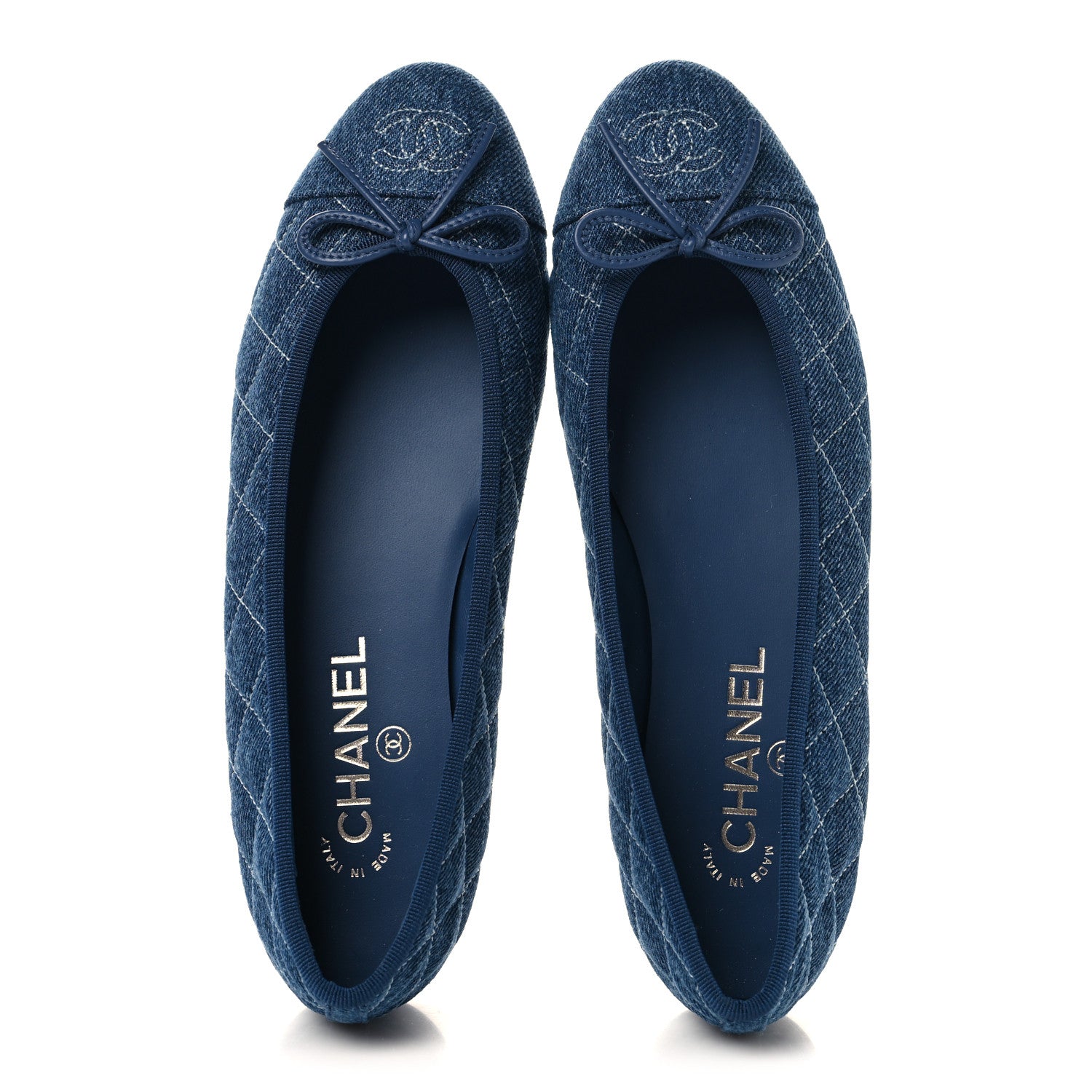 Chanel Washed Denim Quilted Cap Toe CC Ballerina Flats 39 Blue 2 of 10