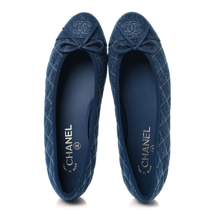 Chanel Washed Denim Quilted Cap Toe CC Ballerina Flats 39 Blue 2 of 10