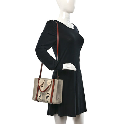 Chloe Cotton Calfskin Small Woody Ribbon Tote With Strap White Brown 2 of 8