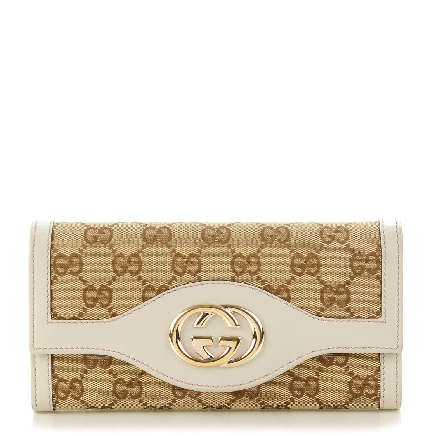 Gucci Monogram Margaux Calfskin Sukey Continental Wallet Beige Ebony Mystic White 1 of 6