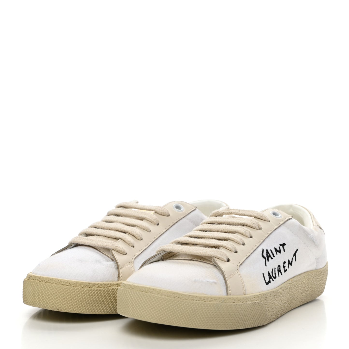 Distressed Canvas Court Classic Sneakers 36.5 White