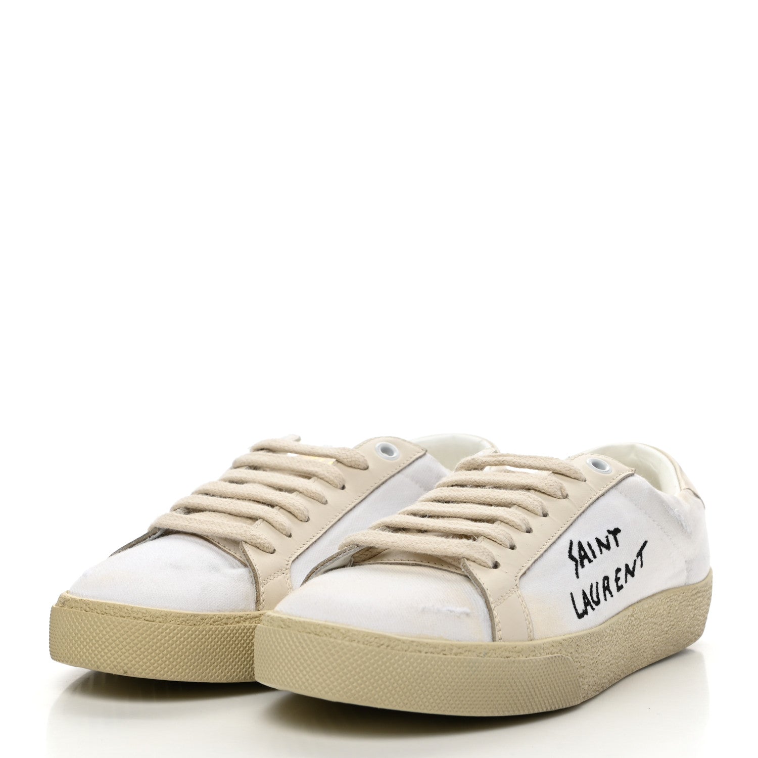 Saint Laurent Distressed Canvas Court Classic Sneakers 36.5 White 3 of 12