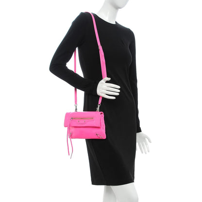 Balenciaga Agneau Classic Silver Hardware Mini Envelope Strap Clutch Rose Fluo 2 of 8