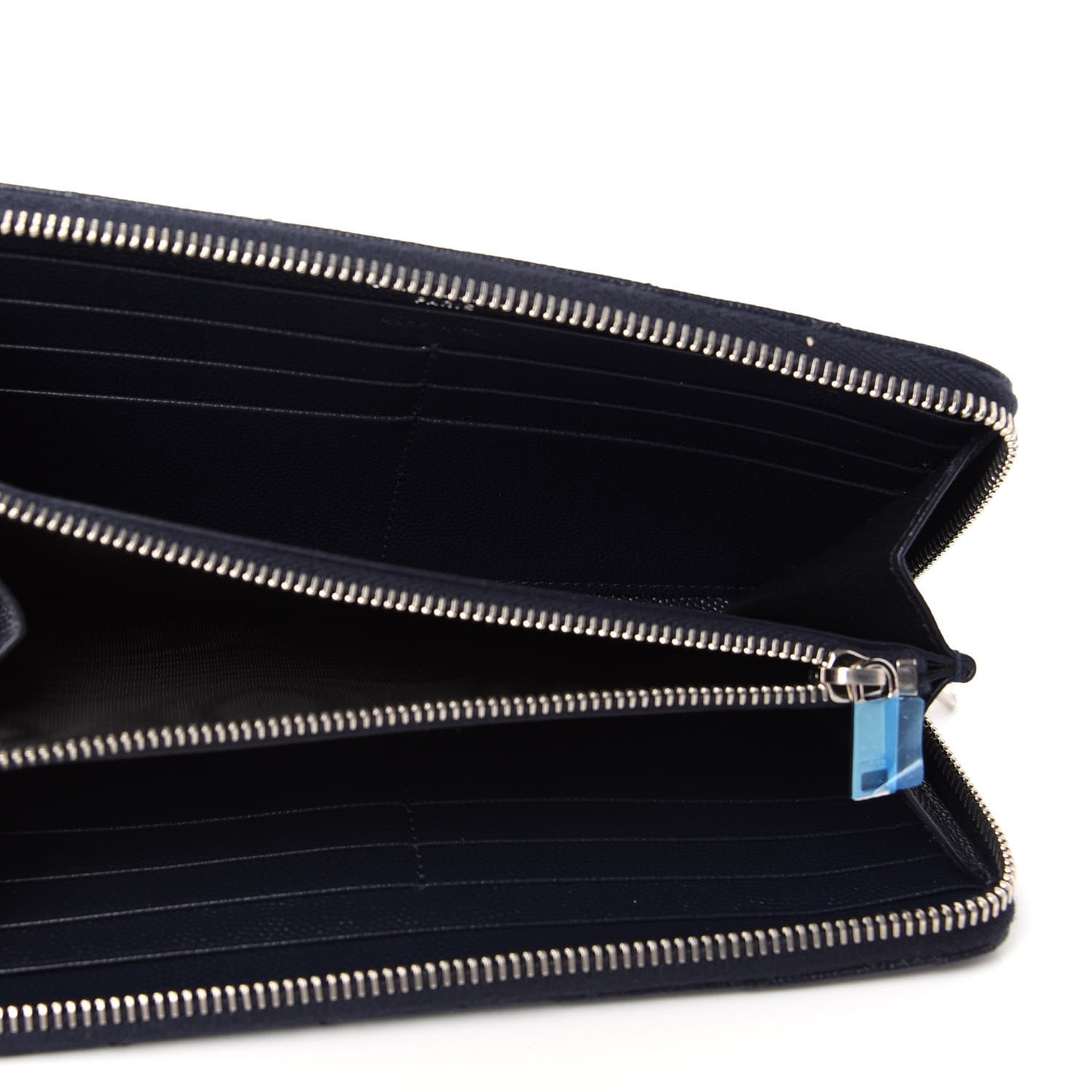 Saint Laurent Grain De Poudre Matelasse Chevron Monogram Zip Around Wallet Deep Marine 5 of 6