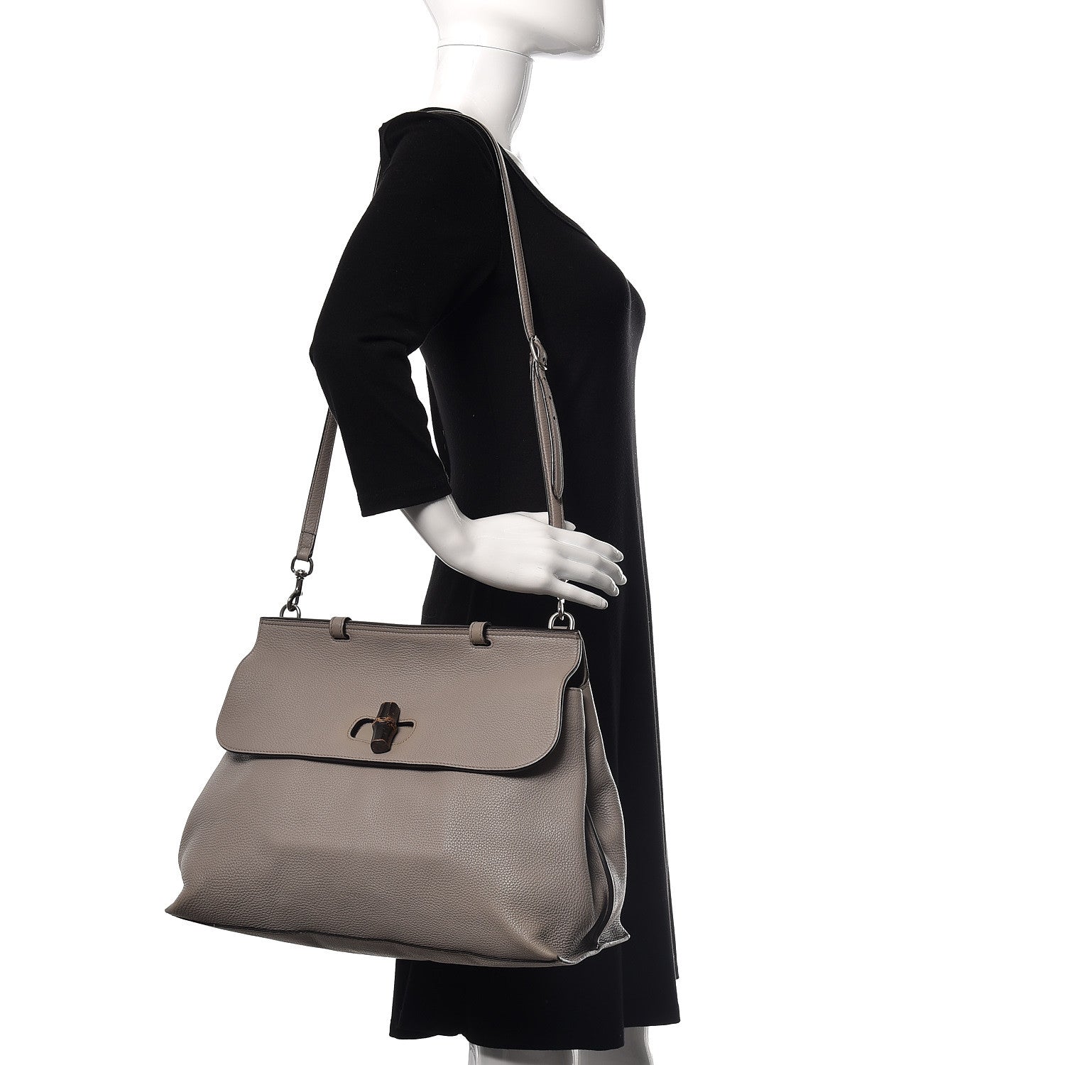 Gucci Cellarius Calfskin Large Bamboo Daily Top Handle Bag Storm Grey 2 of 9