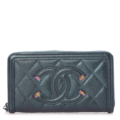 Chanel Iridescent Caviar Quilted Medium Filigree Zip Around Wallet Dark Turquoise 1 of 9