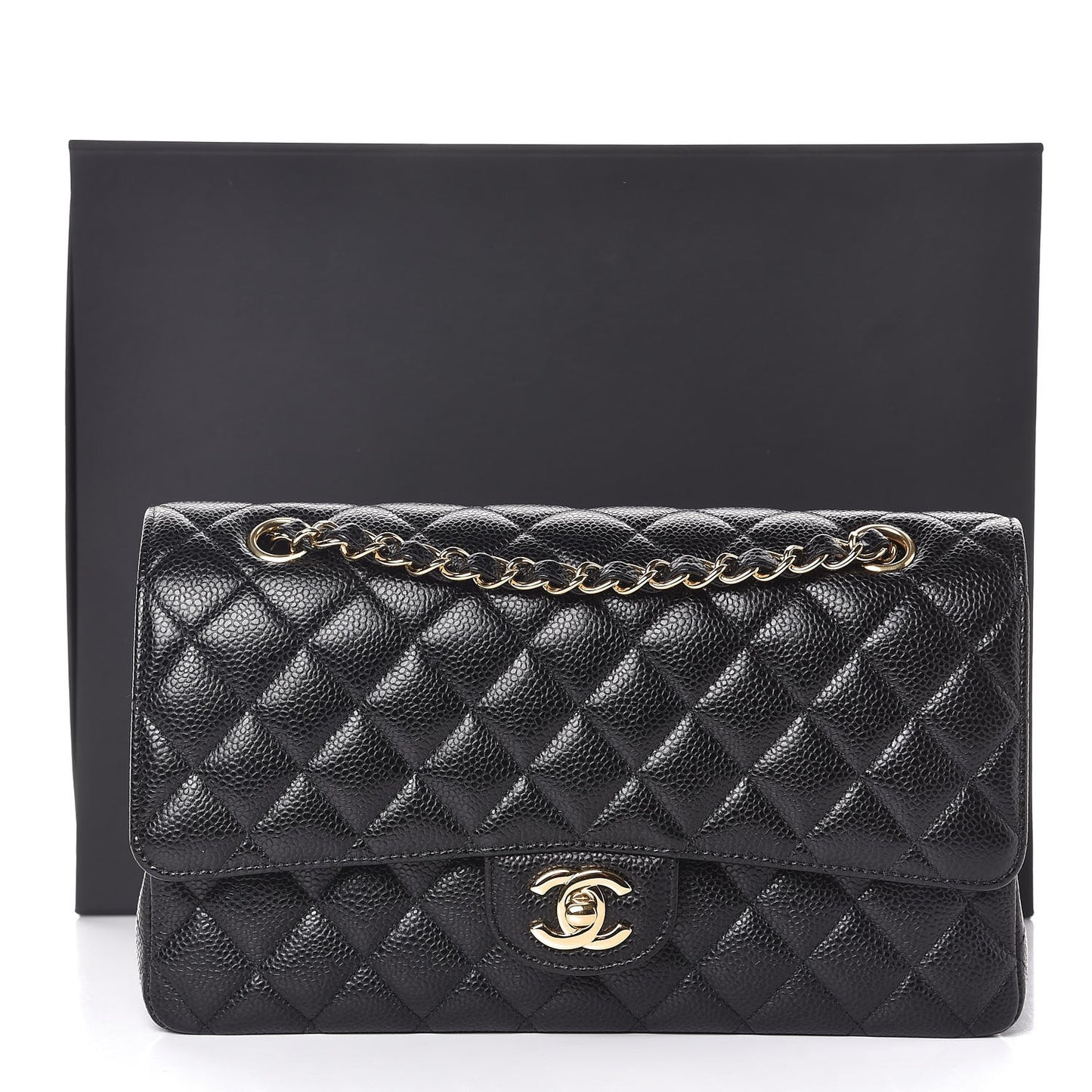 Caviar Quilted Medium Double Flap Black