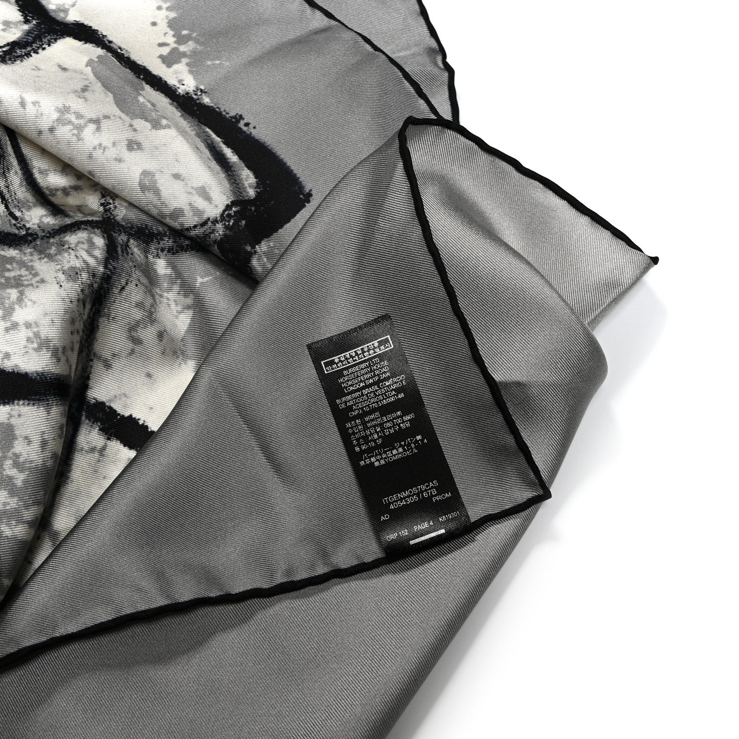 Silk Pallas Helmet Print Square Scarf Grey White Black