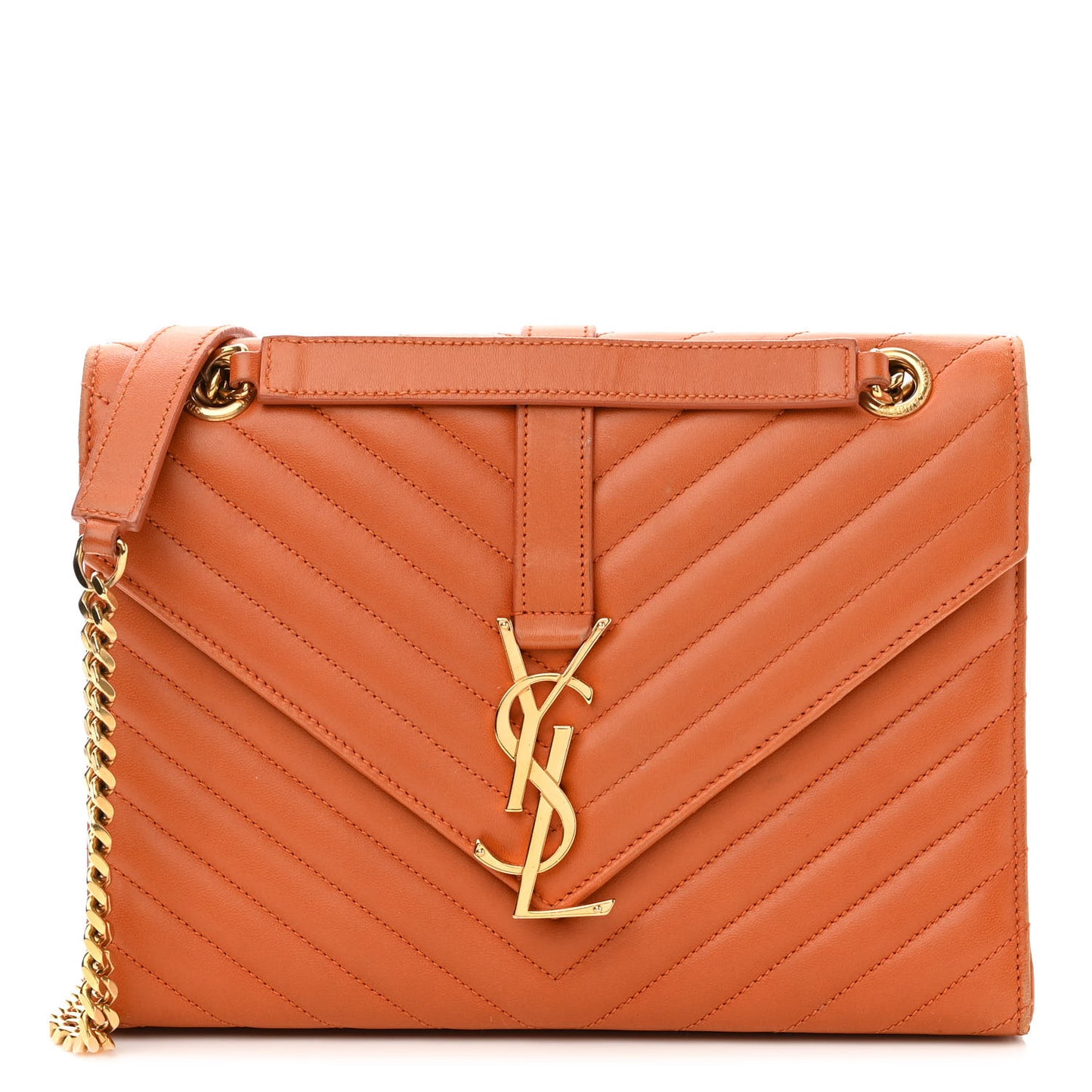 Smooth Calfskin Matelasse Chevron Medium Monogram Satchel Mandarine