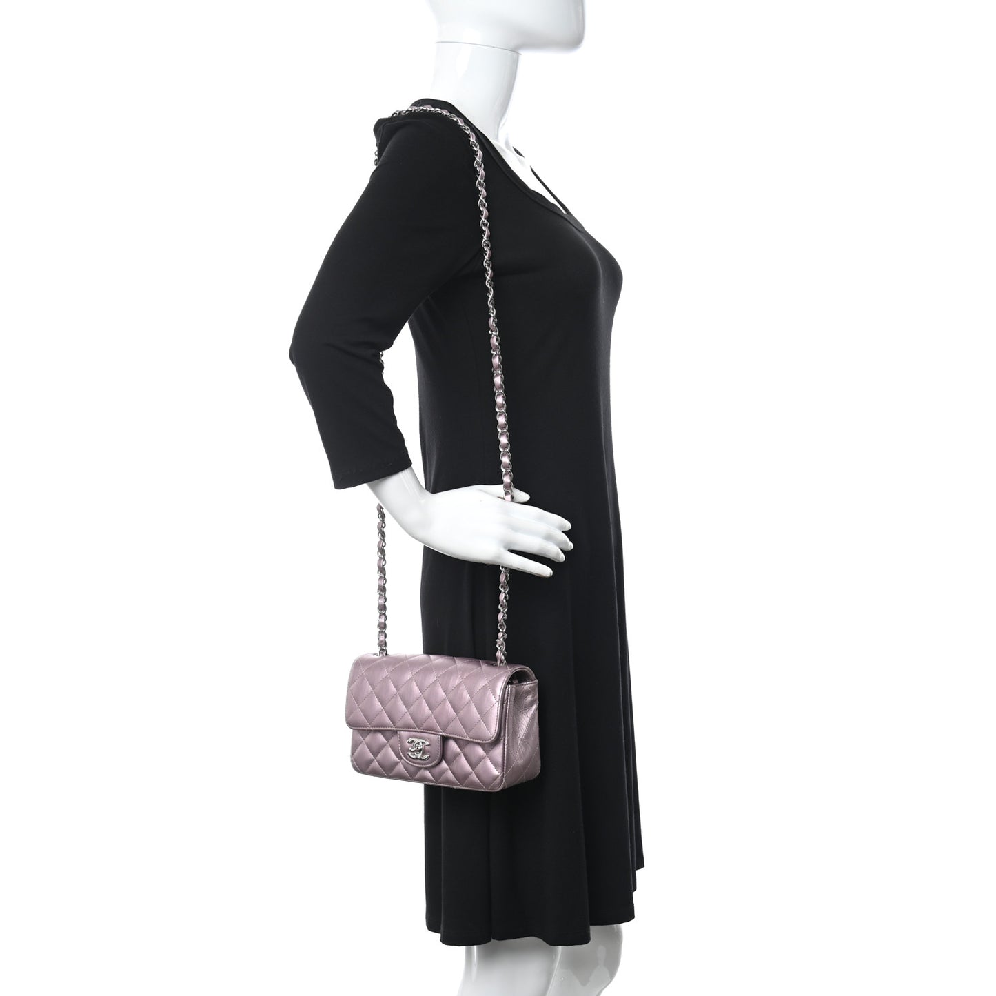 Metallic Calfskin Quilted Mini Rectangular Flap Pink