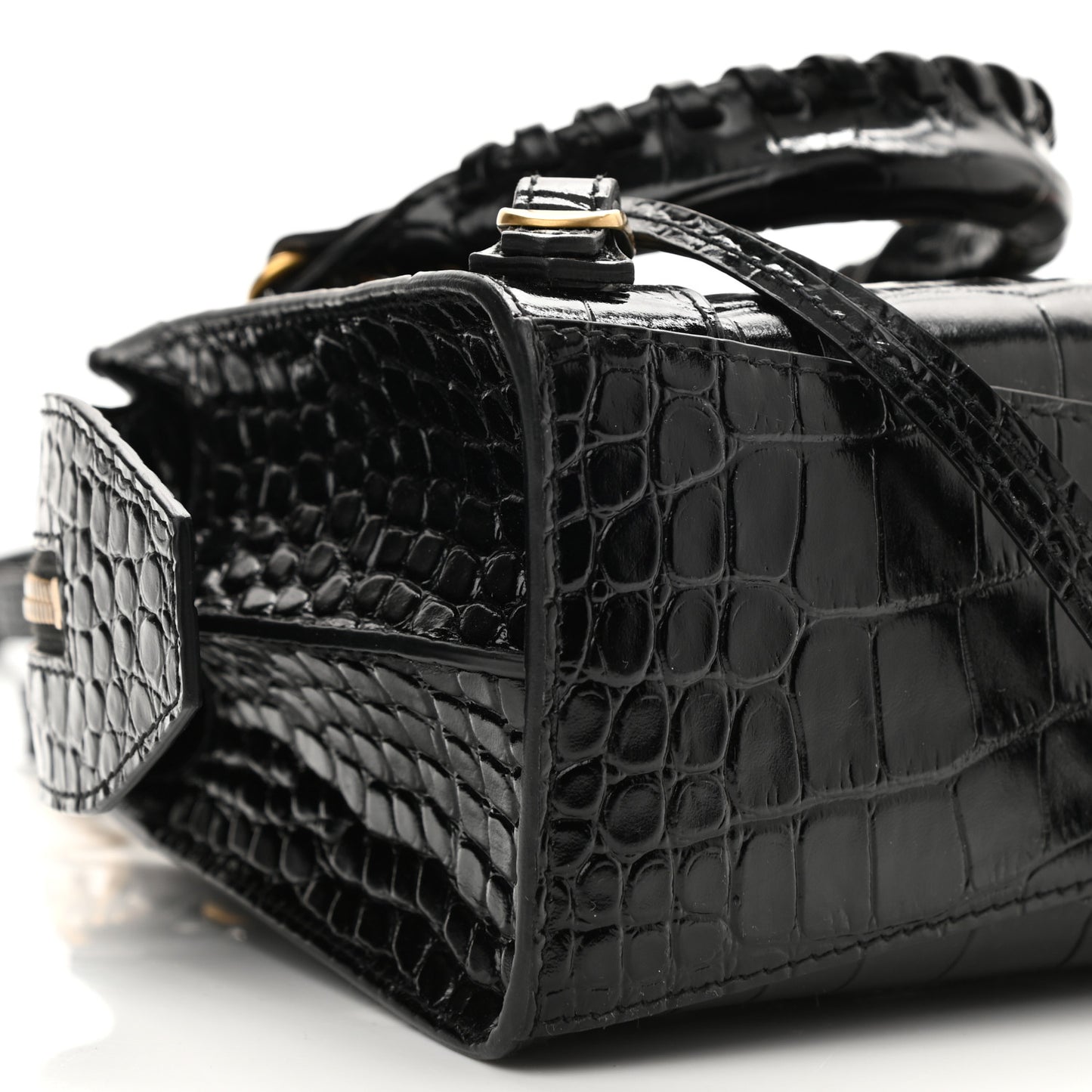 Shiny Supple Calfskin Crocodile Embossed Neo Classic Gold Hardware Mini City Black