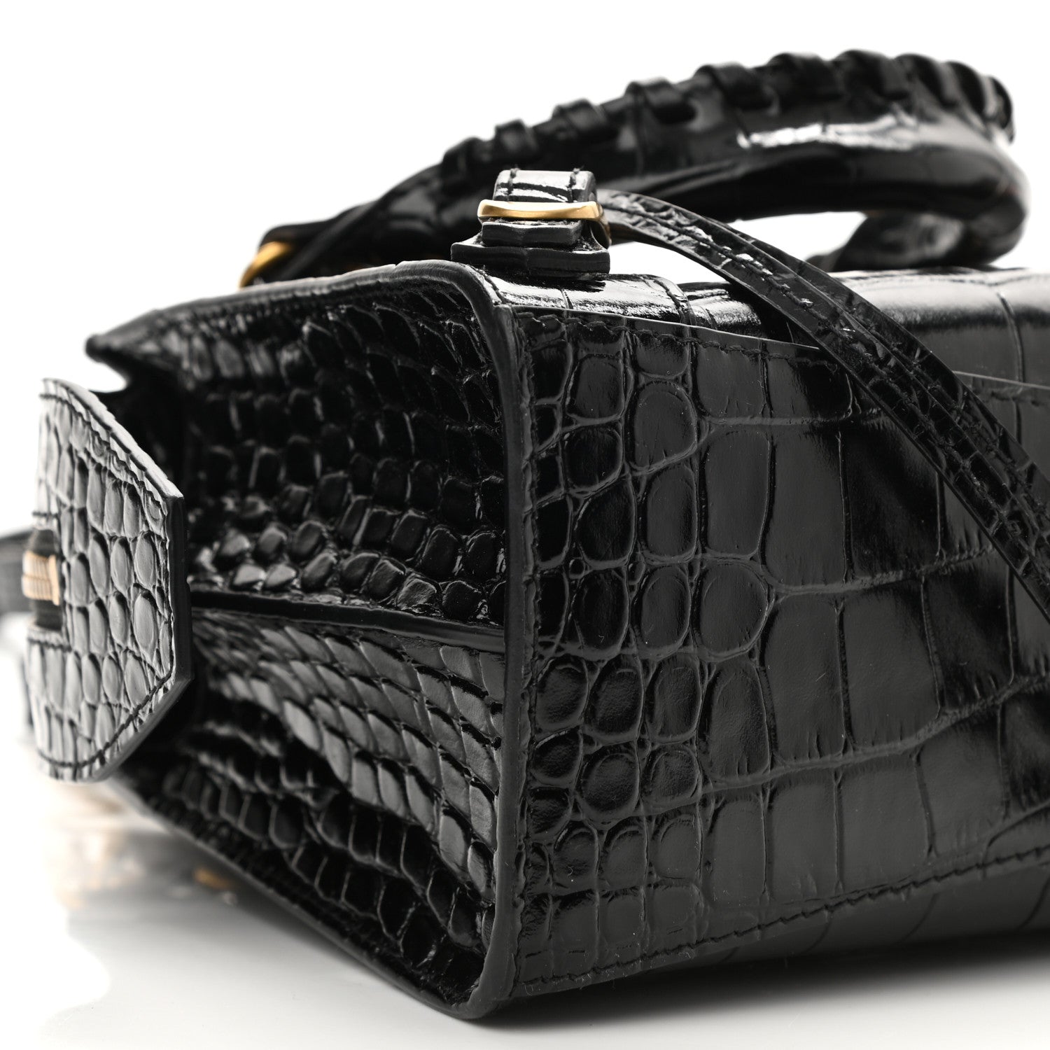 Balenciaga Shiny Supple Calfskin Crocodile Embossed Neo Classic Gold Hardware Mini City Black 8 of 9