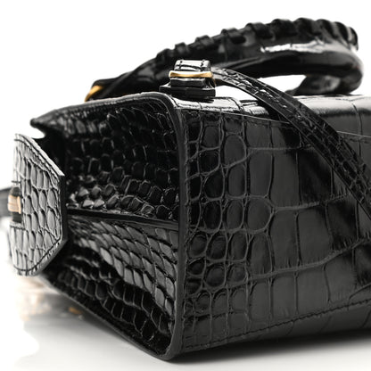 Balenciaga Shiny Supple Calfskin Crocodile Embossed Neo Classic Gold Hardware Mini City Black 8 of 9