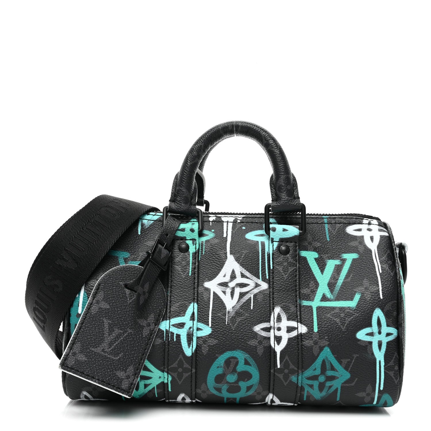 Louis Vuitton Monogram Eclipse LV Graffiti Keepall Bandouliere 25 Green Lights 1 of 8