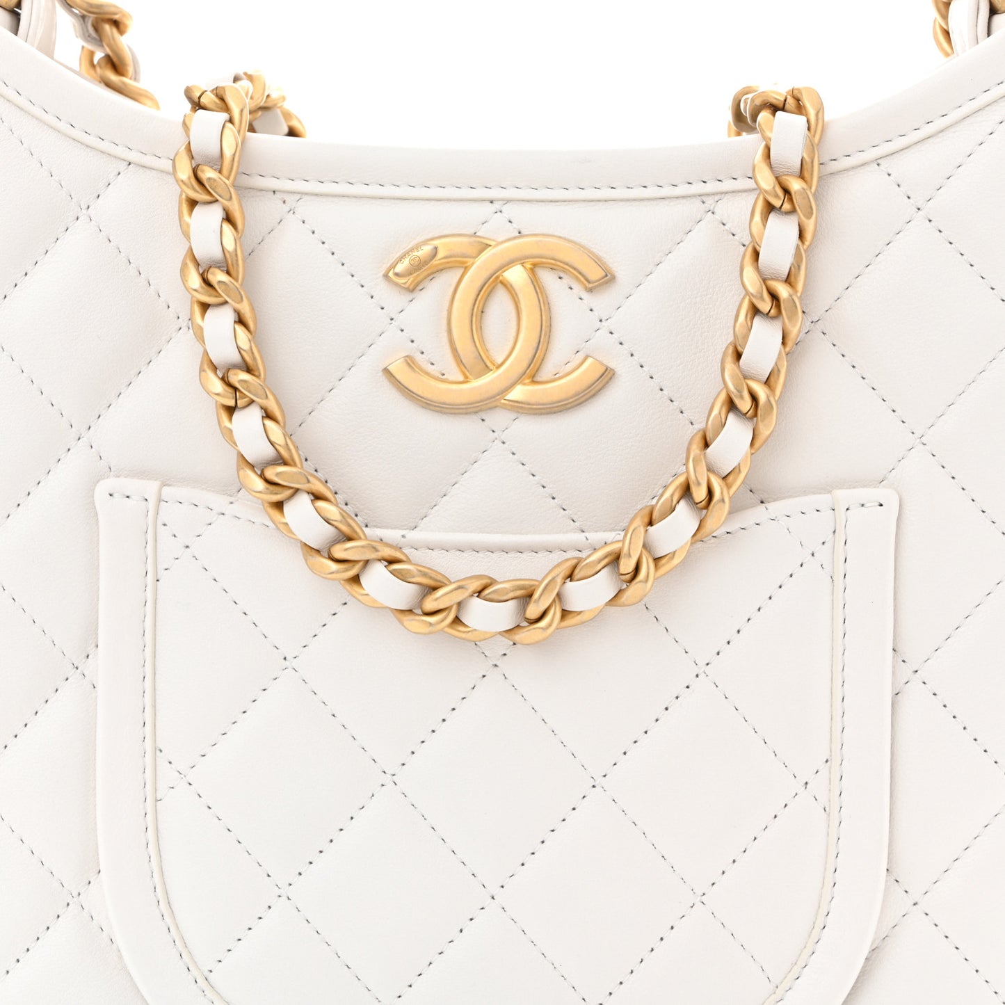 Calfskin Quilted Small Hobo White