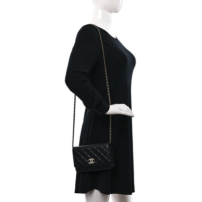 Chanel Lambskin Quilted Pearl CC Wallet on Chain WOC Black 2 of 12