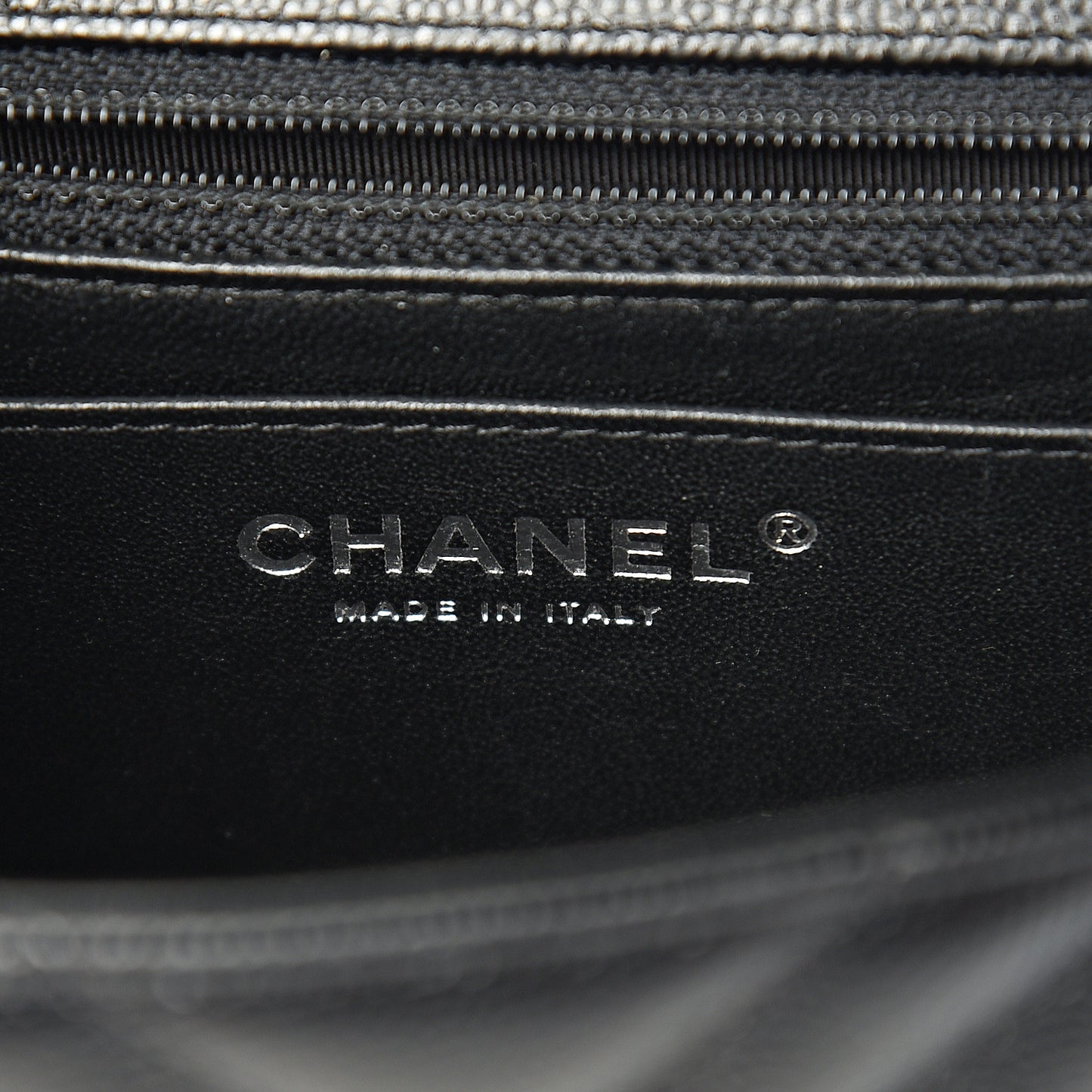 Caviar Chevron Quilted Mini Square Flap Black