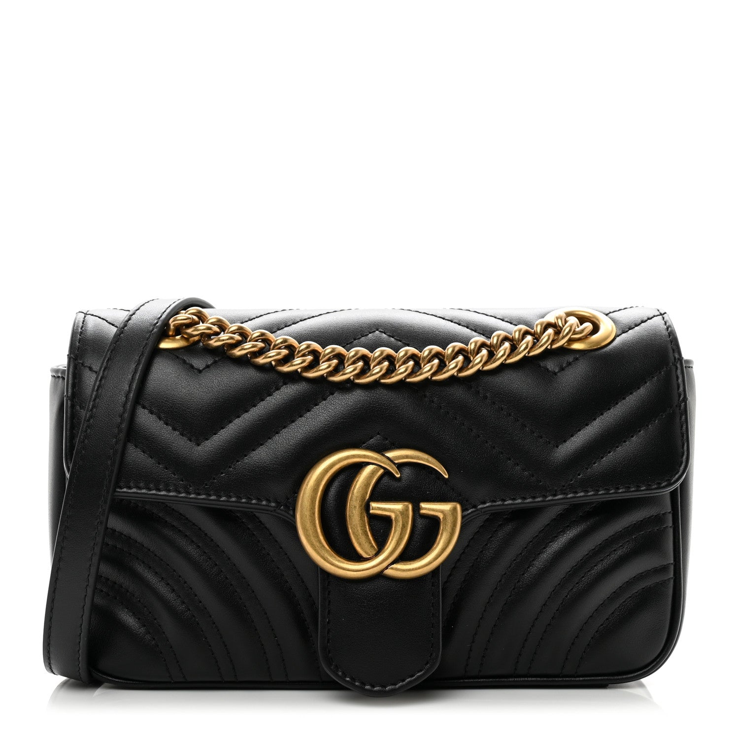 Gucci Calfskin Matelasse Mini GG Marmont Shoulder Bag Black 1 of 10