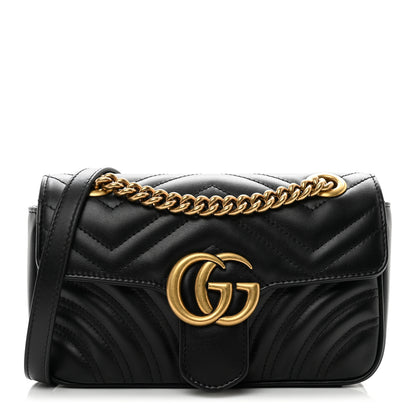 Gucci Calfskin Matelasse Mini GG Marmont Shoulder Bag Black 1 of 10