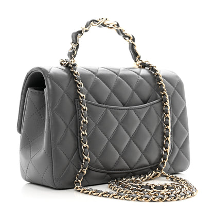 Chanel Lambskin Quilted Mini Chain Top Handle Rectangular Flap Grey 2 of 9