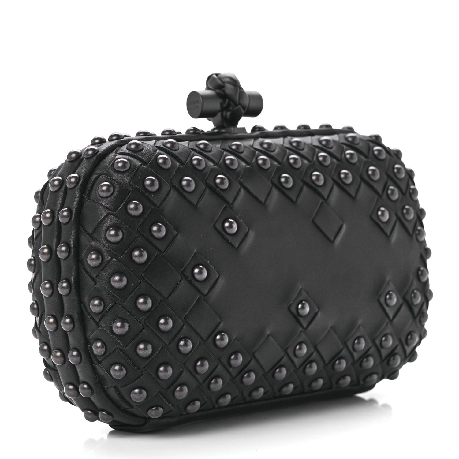 Bottega Veneta Waxy Nappa Intrecciato Knot Studded Clutch Black 2 of 10