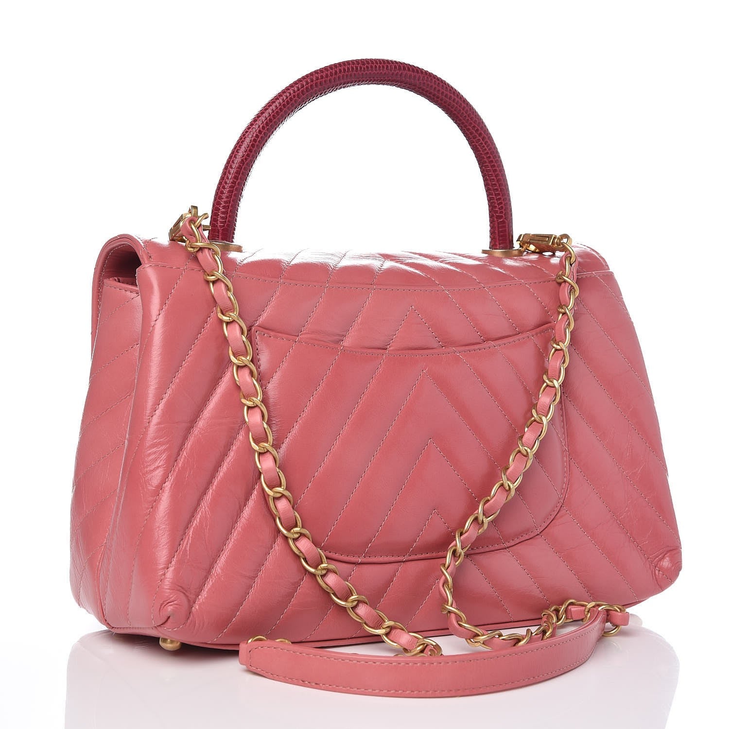 Chanel Calfskin Lizard Chevron Quilted Small Coco Handle Flap Pink 3 of 7