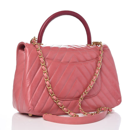 Chanel Calfskin Lizard Chevron Quilted Small Coco Handle Flap Pink 3 of 7