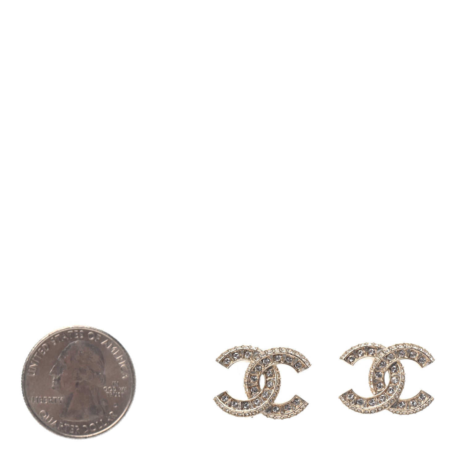 Chanel Crystal Timeless CC Earrings Light Gold 2 of 3