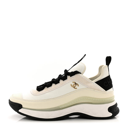 Chanel Fabric Suede Calfskin CC Sneakers 37 Ivory Black 1 of 9