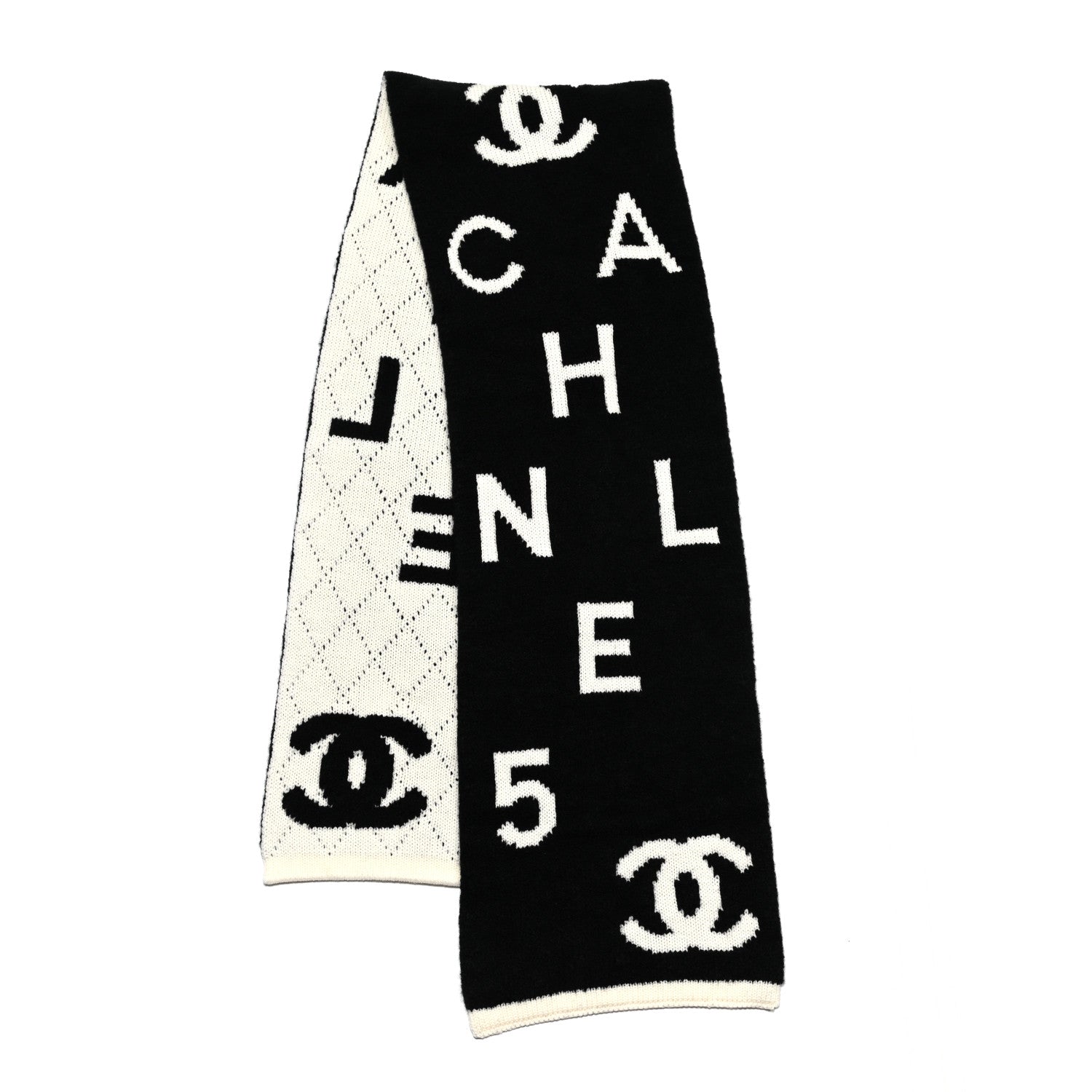 Chanel Wool Cashmere Silk CC Scarf Black White 2 of 4