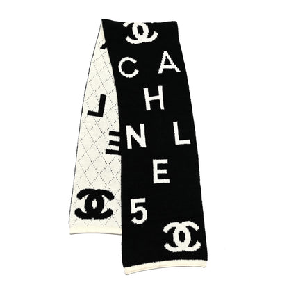 Chanel Wool Cashmere Silk CC Scarf Black White 2 of 4
