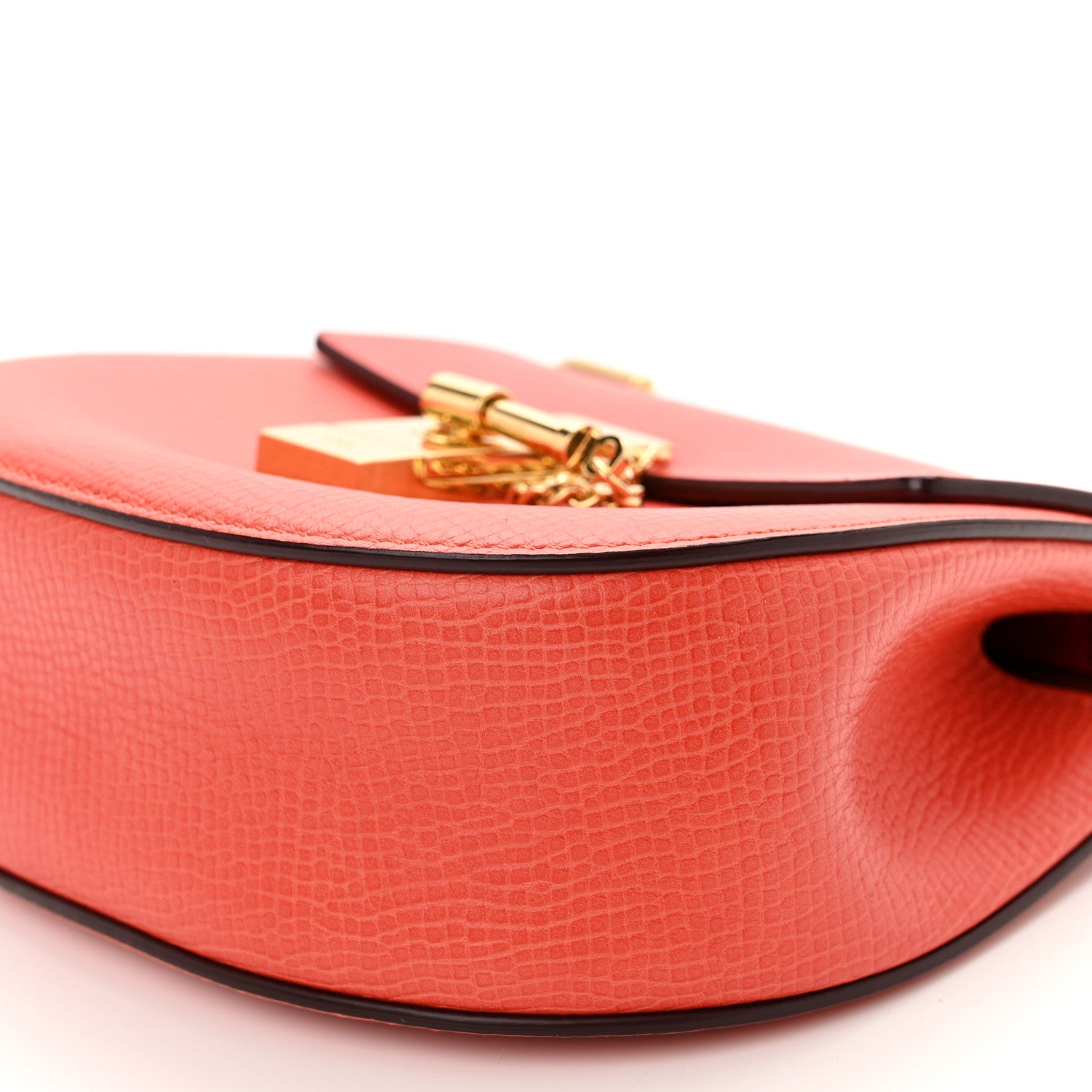 Chloe Grained Calfskin Lambskin Mini Drew Shoulder Bag Coral Pop 9 of 10
