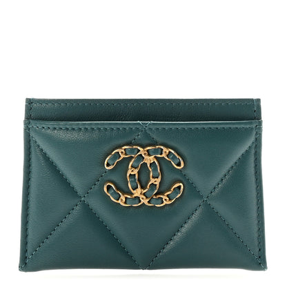 Chanel Lambskin Quilted Chanel 19 Card Holder Dark Green 1 of 9