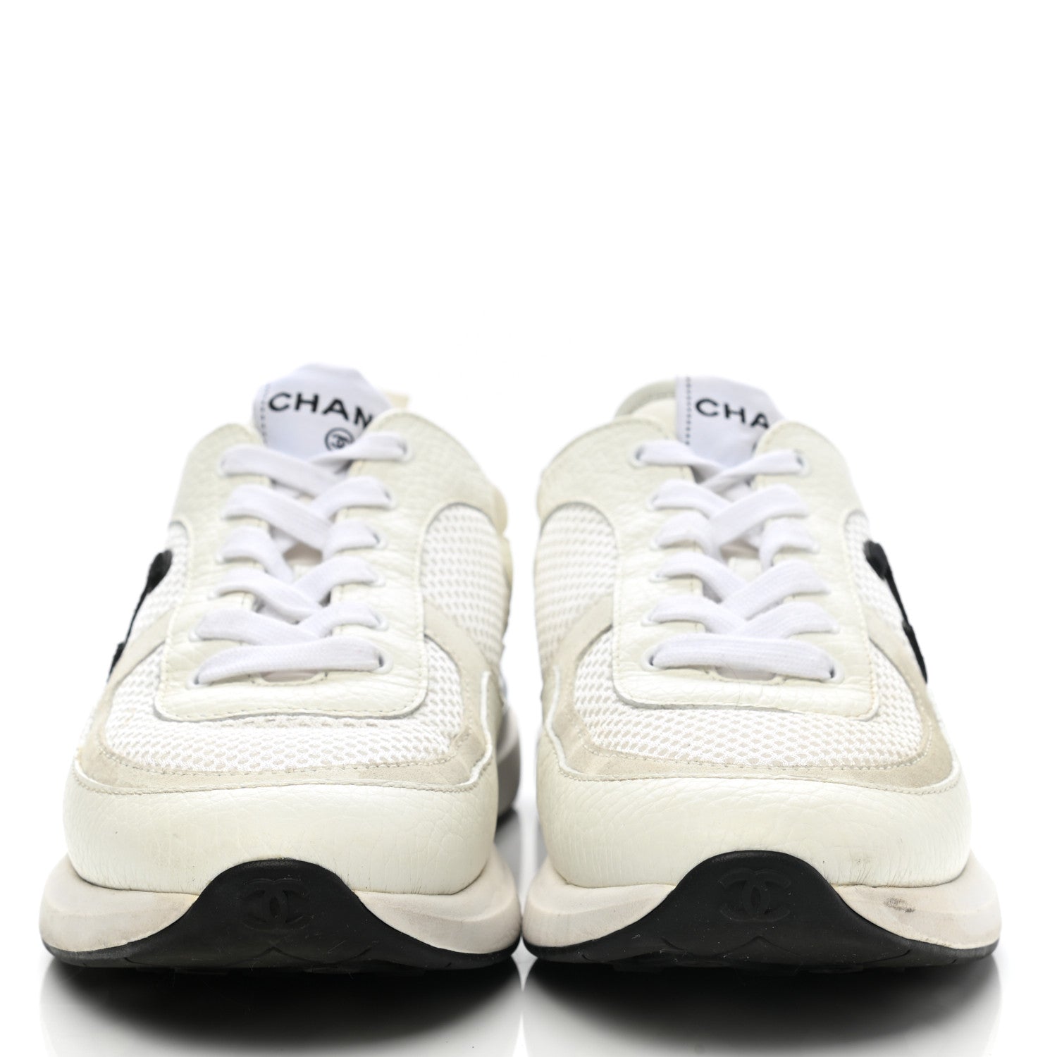 Chanel Calfskin Mesh Lycra Suede Womens Logo Sneakers 39 White 2 of 15