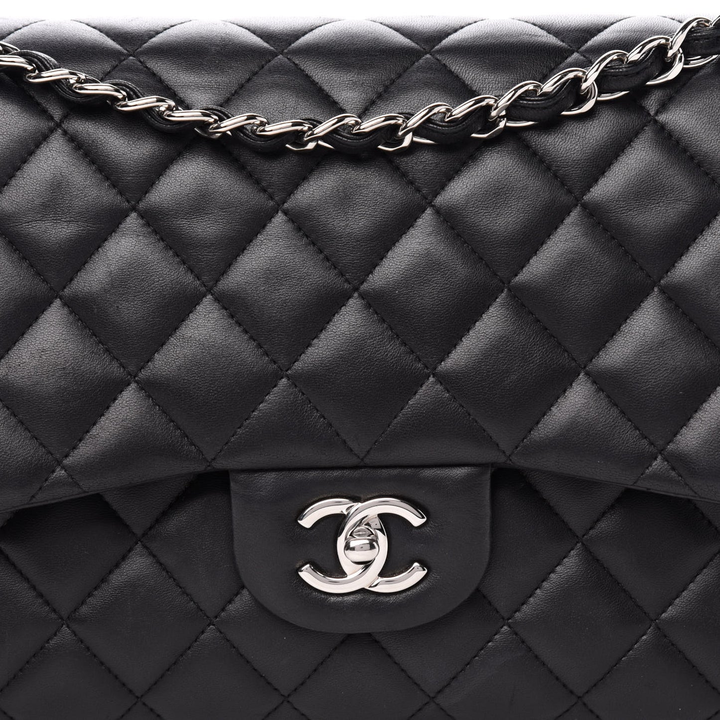Lambskin Quilted Jumbo Double Flap Black