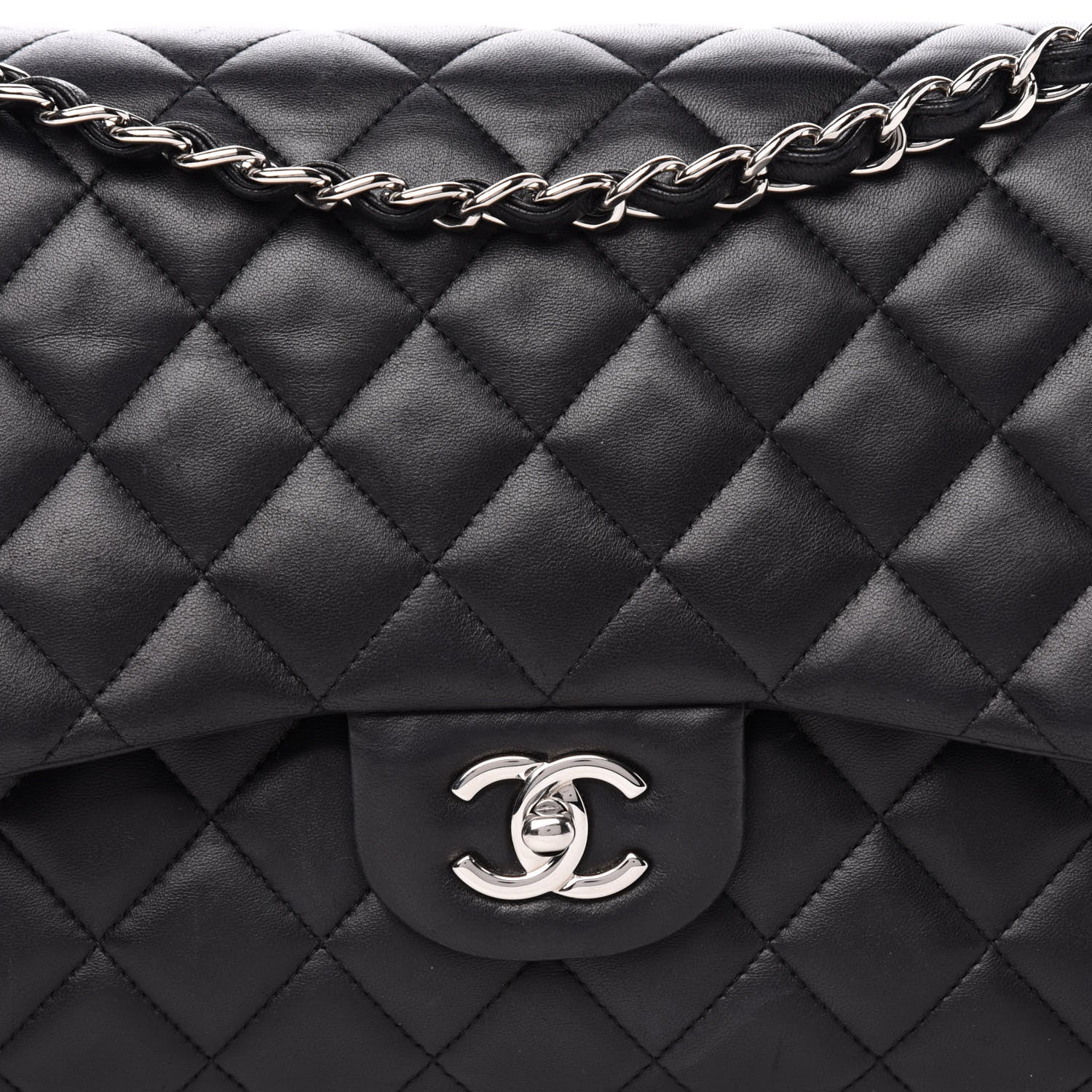 Chanel Lambskin Quilted Jumbo Double Flap Black 13 of 14