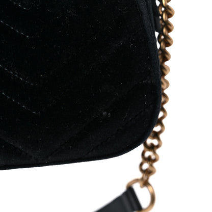 Gucci Velvet Matelasse Small GG Marmont Chain Shoulder Bag Black 22 of 24