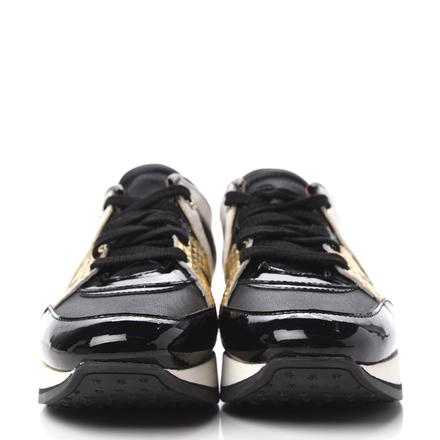 Jimmy Choo Canvas Patent Calfskin London Low Top Sneakers 36 Black Gold 2 of 12
